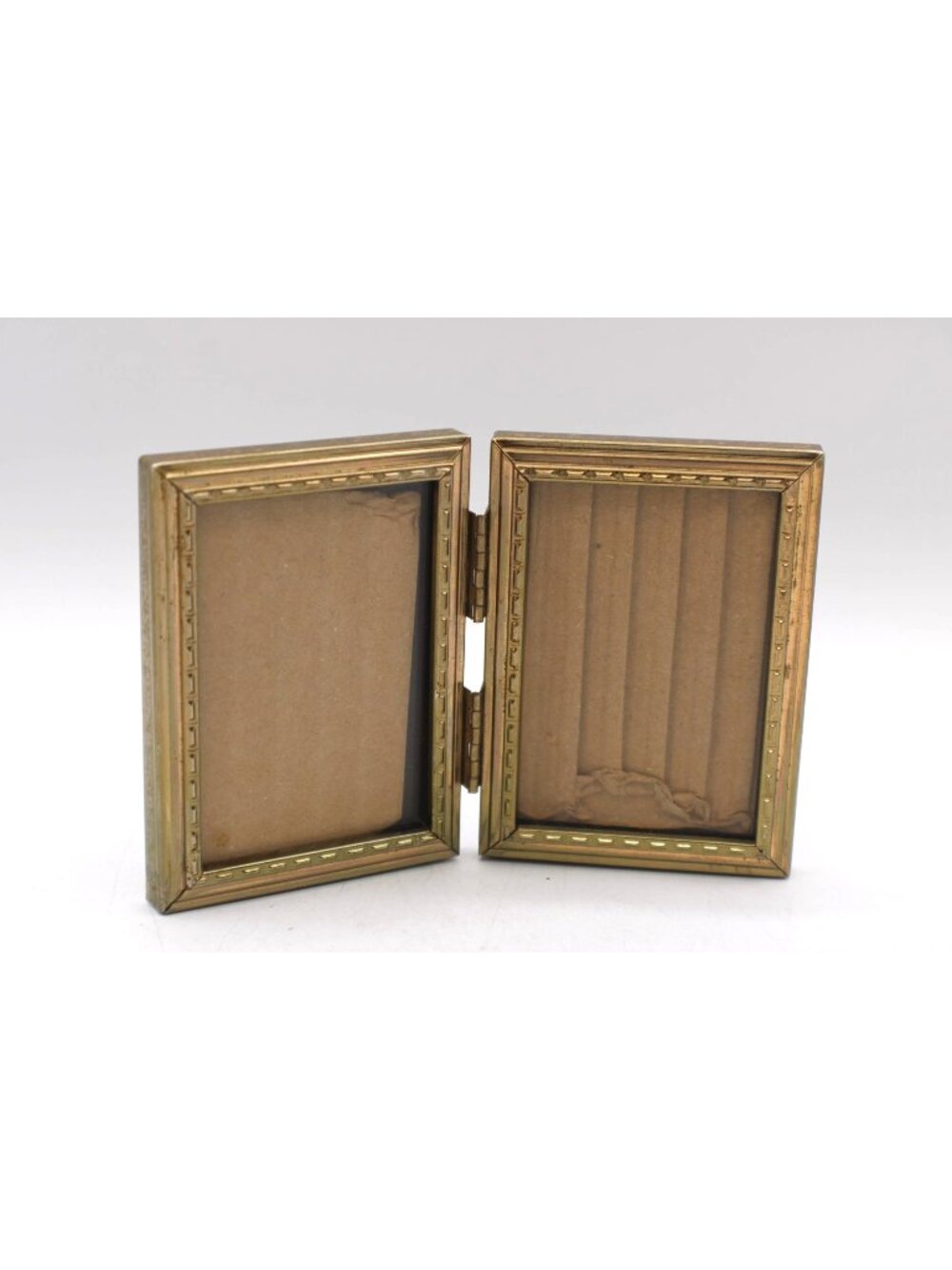 Vintage Brass Small Folding Double Picture Frame Hinge 3.5x2.5" Tabletop Display